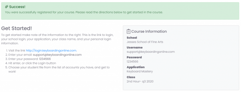 Student Self Registration Keyboarding Online
