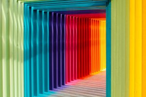 A rainbow colored pathway